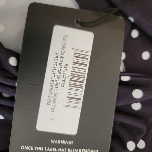 NWT Pretty Little Thing Polka Dot Ruched Front Long Sleeve Bodycon Dress 8 - Picture 8 of 13